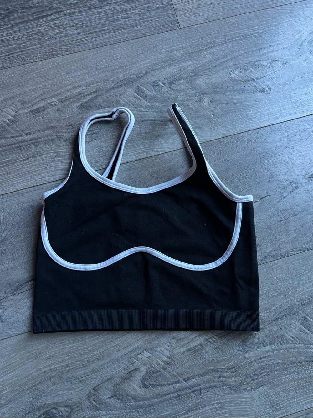 Black Seam-Detail Sports Bralette with White Trim